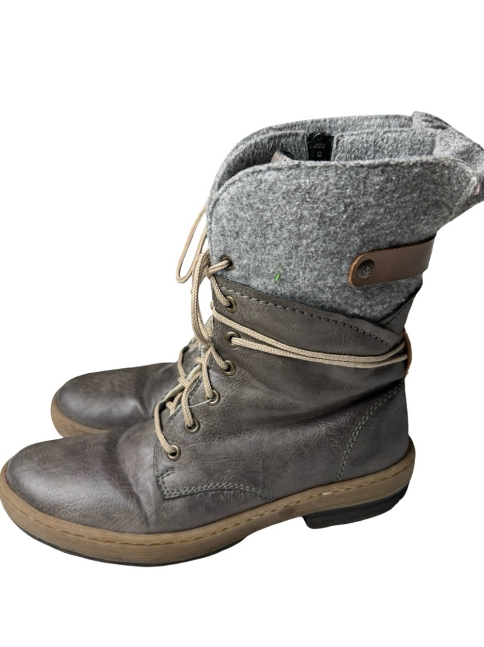 Rieker Womens Brown Gray Size 40/8.5 Warm Lined Lace-Up Ankle Boots Side Zip EUC